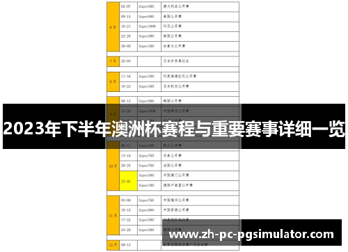 2023年下半年澳洲杯赛程与重要赛事详细一览